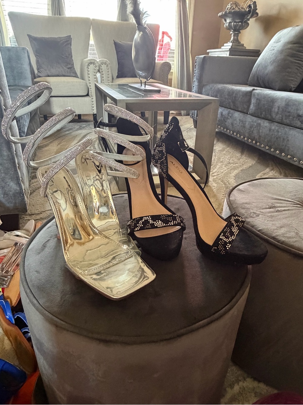 2 pair of Azalea Wang & Aldo Black and Silver Rhinestone Strap Platform Heel